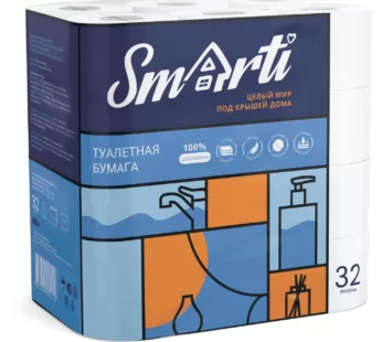 Бумага туалетная «SMARTI» 32 рулона 3-х слойная, Россия